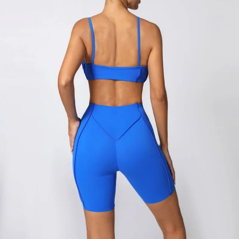2-Piece Yoga Set – Open Back Sports Bra &amp; High Waist Shorts