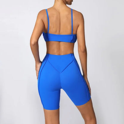 2-Piece Yoga Set – Open Back Sports Bra &amp; High Waist Shorts