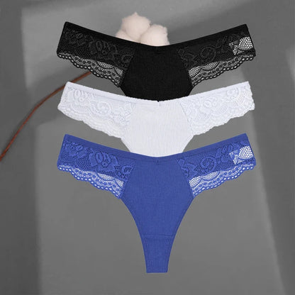 Soft Cotton Thong Panties Set — Lace G-String Underwear for Women