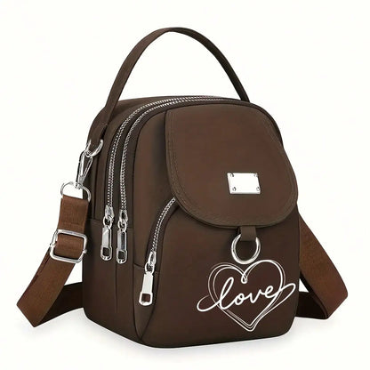 Heart Love Print Shoulder Bag - Compact Crossbody With Adjustable Strap And Ample Capacity