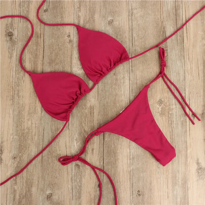 2025 Sexy Halter Solid Color Bikini Set Women&