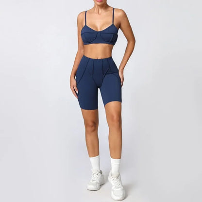 2-Piece Yoga Set – Open Back Sports Bra &amp; High Waist Shorts
