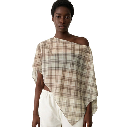 Women Loose Boat Neck Irregular Coverup Tops Casual See Through Shrug Solid Color Sheer Mesh Poncho