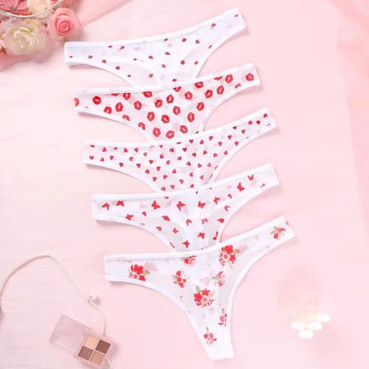 5pcs/Set Print Design Sexy Women thongs Fashion New Panties Underwear Breathable Comfortable Lady G-string Elegant Sexy Lingerie