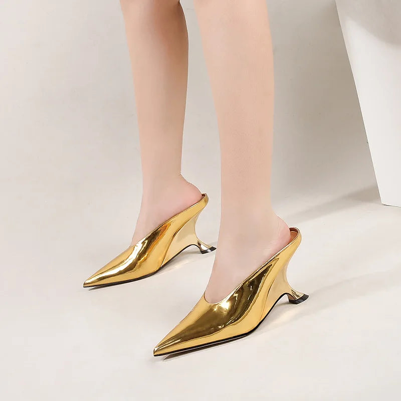 Design Fashion Platform Wedges High Heels Mule Women Slippers Concise Shallow Pointed Toe Party Dress Ladies Shoes 2026