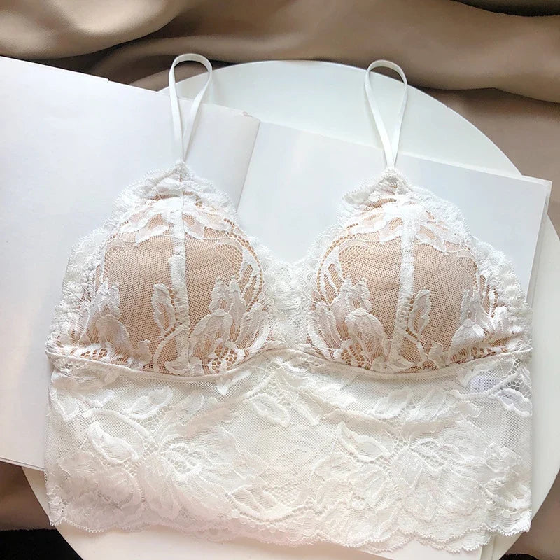 Sexy Backless Bralette French Sheer Mesh Halter Top Wireless Comfortable No Show Anti Nipple Bra &amp; G String Australia Hot MOYISU