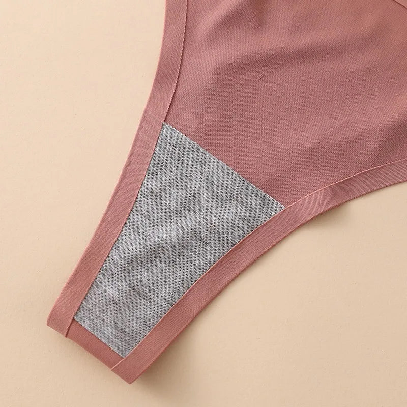 1PC Women Seamless Thongs Ice Silk T-back Solid G-String Breathable Crotch Sexy Lingerie Women&