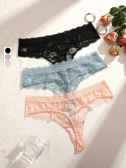 5-Piece Lace Thong Set – Low-Rise Sexy Briefs for Women