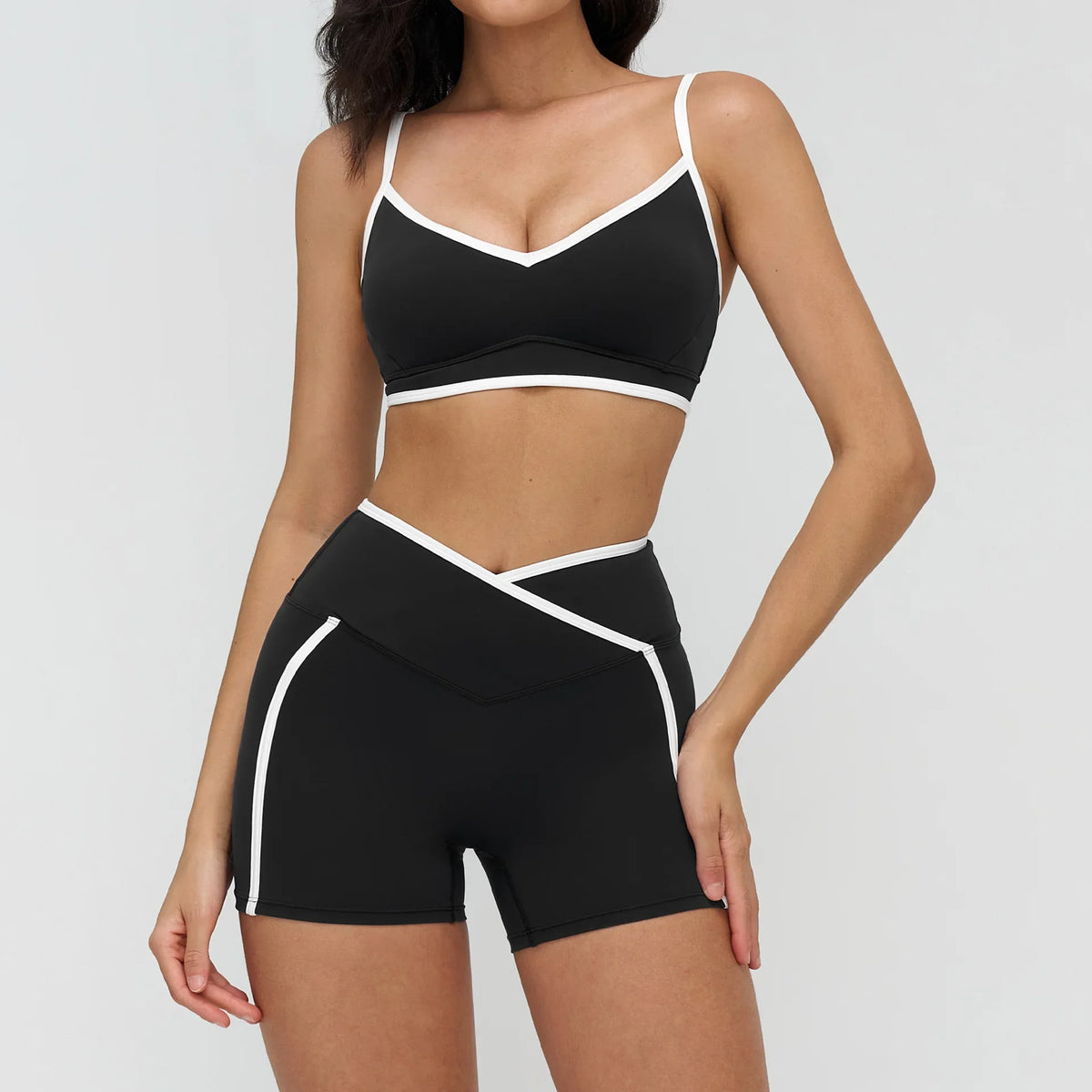 Patchwork Backless Yoga Sets Women Sportswear High Waist Gym Scrunch Bum Shorts Set Female Fitness Sports Suit Workout Clothes