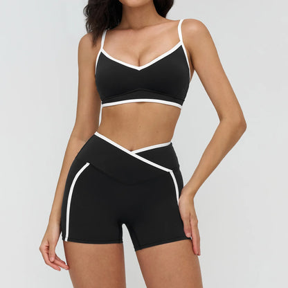 Patchwork Backless Yoga Sets Women Sportswear High Waist Gym Scrunch Bum Shorts Set Female Fitness Sports Suit Workout Clothes