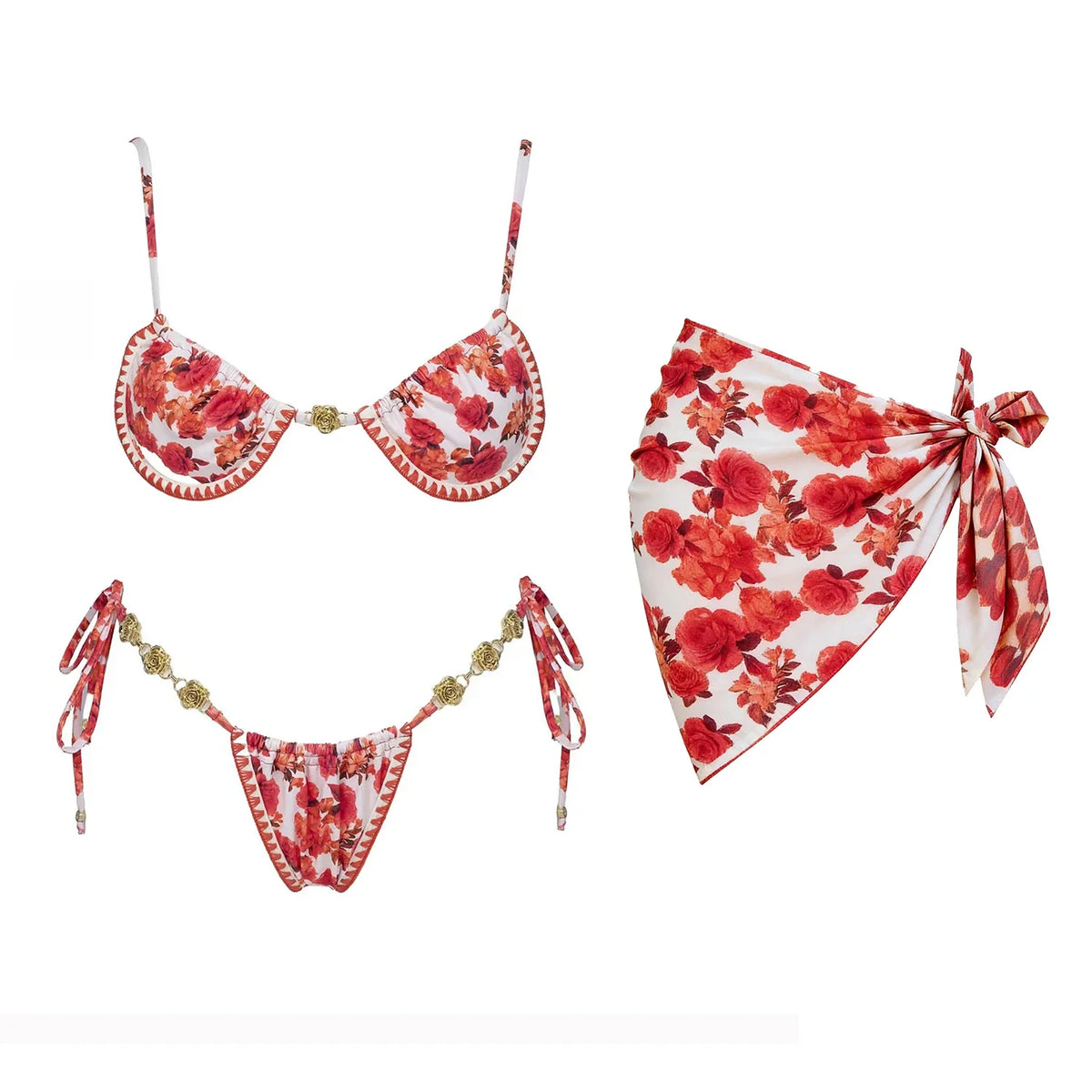 3Pcs Micro Bikinis Sexy Women Swimsuit 2026 New Swimwear Printed Swim Suit Female Bathing Suit Bandeau Biquini Beachwear Sarong