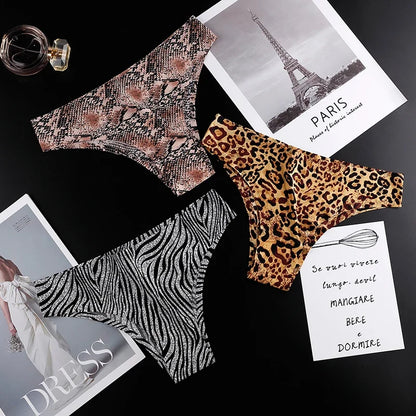 Ice Silk Seamless Snake Leopard Women Panties Sexy G String Thong Underwear T Back Girls Briefs Fitness Lingerie Plus Size M-XXL