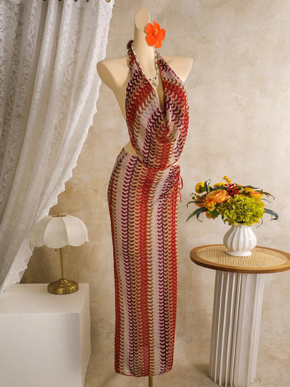 Sexy Coffee Striped Bikini Set 2026 Women Cover Up+Long Skirt 4 Piece Swimsuit Summer Bathing Suit Holiday Swimwear Biquini