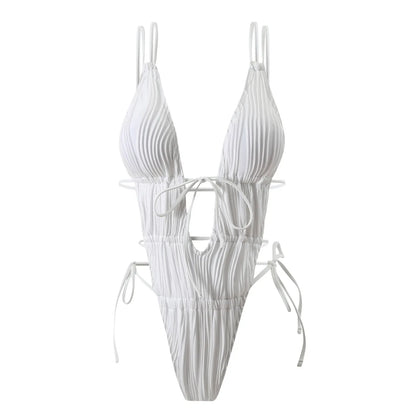 2026 New Deep V One Piece Black Swimsuit Halter Solid Color Women&
