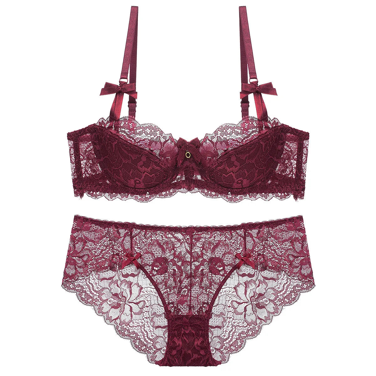 French Lace Thin Cup Underwear Set Sexy Women 1/2 Cup Push Up Bra Set Fashion Embroidery Lingerie Plus Size Breathable Brassiere