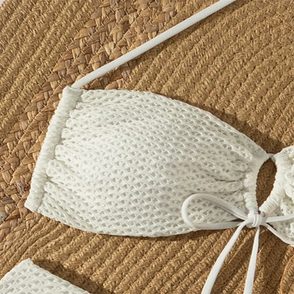 Sexy beige hollow out bow tie bikinis sets two pieces halter backless thong swimsuit Swimwear bathing suit beach outfits biquini