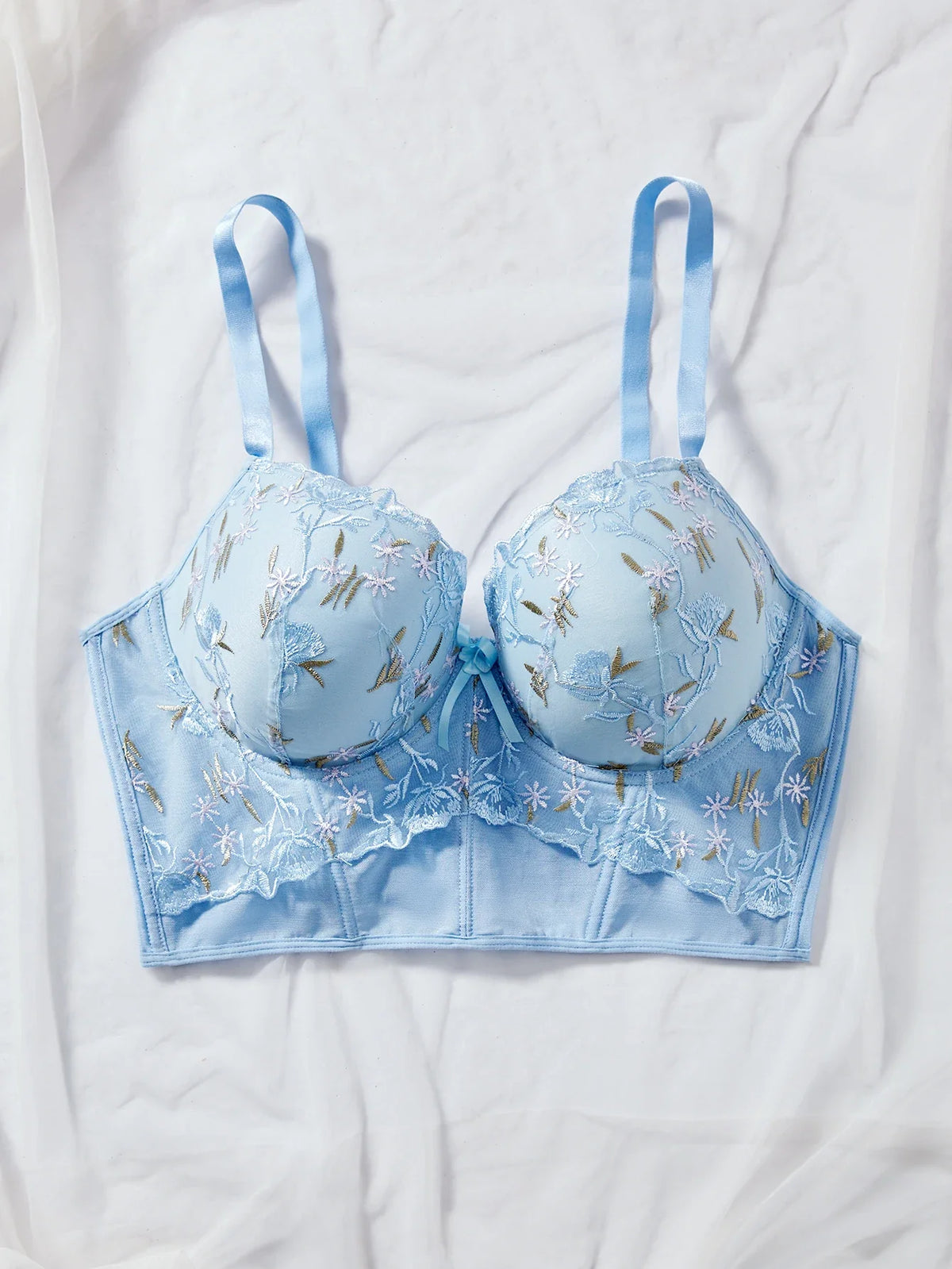 Plus Size Floral Embroidered Lace Bustier Bra – Push Up, Tummy Control &amp; Non-Slip Corset Top