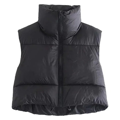 Women Winter Warm Crop Waistcoat Sleeveless Stand Collar Double Sided Lightweight Puffer Vest 2022 Streetwear