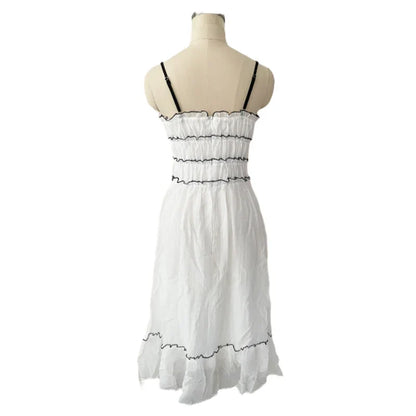 Foridol Spaghetti Strap White Sundress Flounced Edge Women&