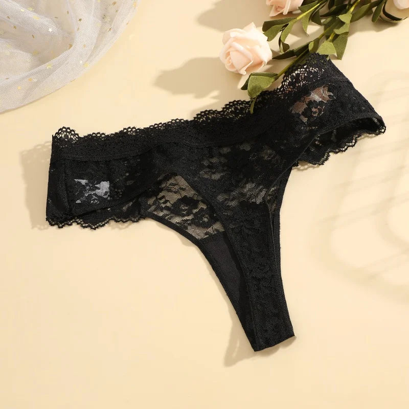 3-Piece Lace Thong Panties for Women – Seamless, Low-Rise Lingerie