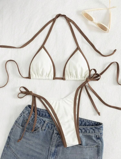 sexy string micro mini patchwork bikinis sets two pieces swimsuit thong Swimwear Biquini conjunto de bikini tankini beachwear