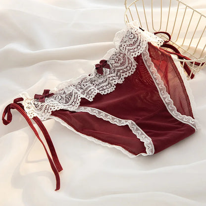 Lace Panties Women Underwear L-XL Low-Rise Briefs Sexy Underpants Lace Solid Color Panties Comfy Lingerie