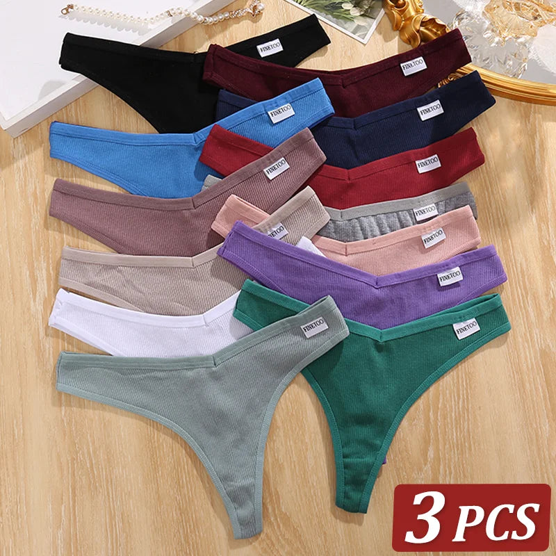 3-Piece Cotton G-String Thongs for Women – Breathable Low-Rise Panties