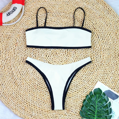 Sexy High Cut Leg Brazilian Bikini Women Swimwear Female Swimsuit Two-Pieces Bikini Set Padded Bather Bathing Suit Swim V8316