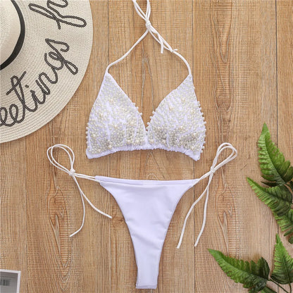 Sexy Micro Bikini Women Solid Black White Pearl Designer Swimsuit 2026 Luxury Beach Push Up Bathing Suit Thong Swimwear Biquini