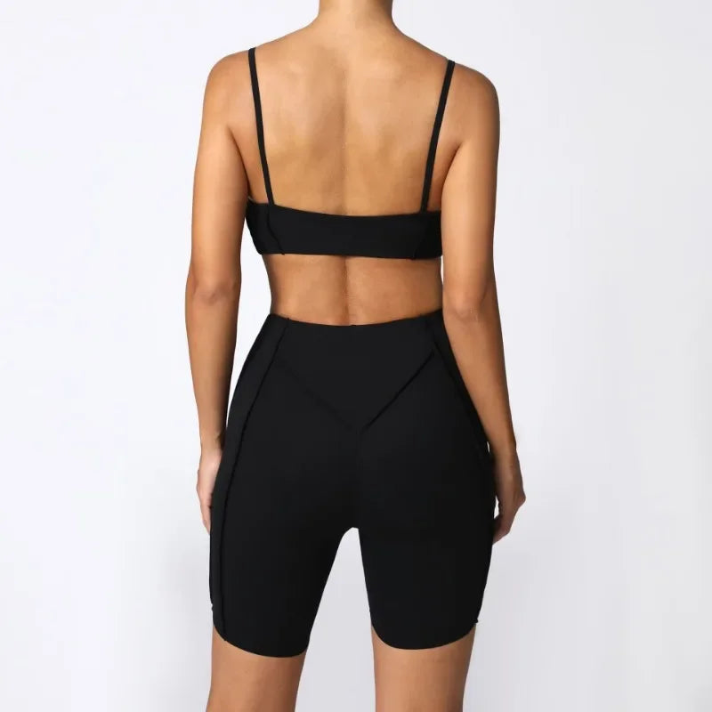 2-Piece Yoga Set – Open Back Sports Bra &amp; High Waist Shorts