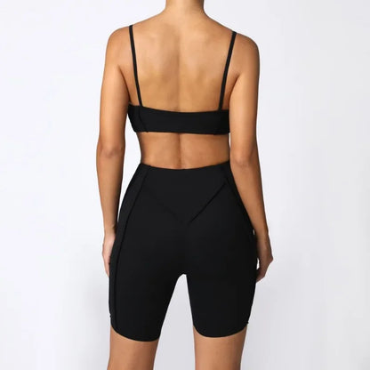 2-Piece Yoga Set – Open Back Sports Bra &amp; High Waist Shorts