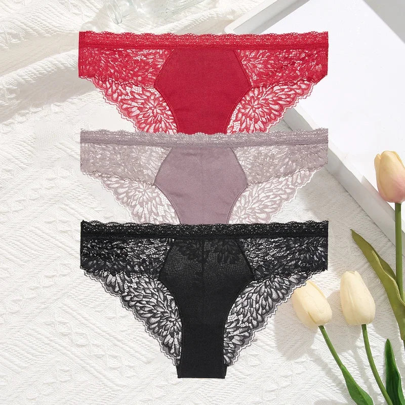 Premium Seamless Lace Briefs for Women – 3-Piece Set