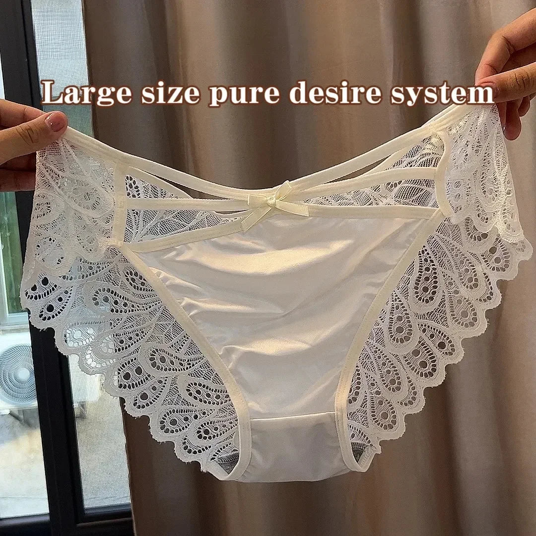 Plus Size Silk Shorts Sexy Lady Lace Hollow Breathable Satin Panties Women