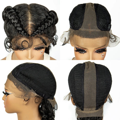 1B/30 Dark Brown Synthetic Lace Frontal Dutch Box Braided Wigs for Black Women Fishtail Braids Wigs with Baby Hair Cornrow Wigs