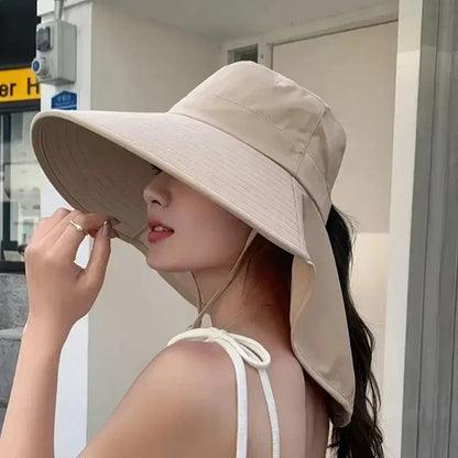 New summer ponytail hat with large brim sun visor women&