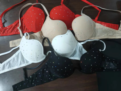 U-Shaped Bra for Women, Thin on Top and Thick on the Bottom, Push-Up Anti-Sagging Cup Bra, Sexy Deep V Chest Sequin Bra
