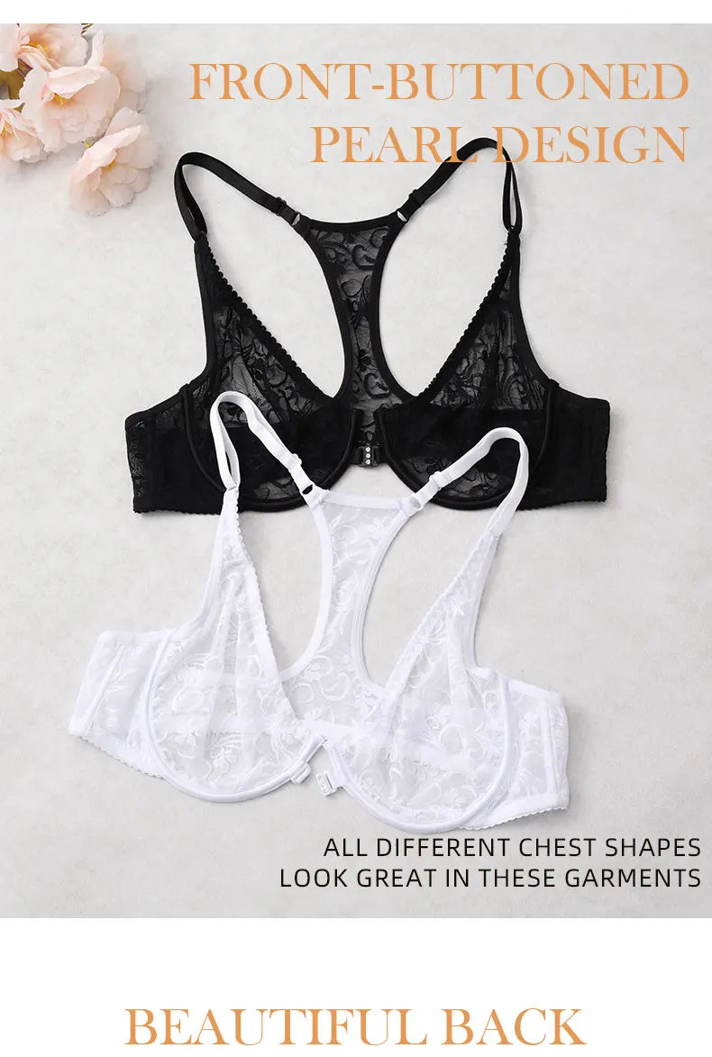 3-Piece Plus Size Lingerie With Lace Front Buttons For Women Brassiere  Adjustable Underwear Comfort And Breathability Bra