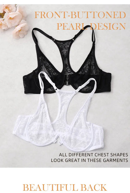 3-Piece Plus Size Lingerie With Lace Front Buttons For Women Brassiere  Adjustable Underwear Comfort And Breathability Bra