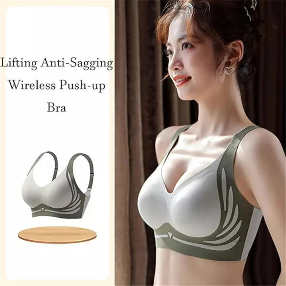 Seamless Ladies Underwear V-neck No Steel Ring Small Chest Gathered Adjustable Comfortable Thin Top Bra Breathable Gathered