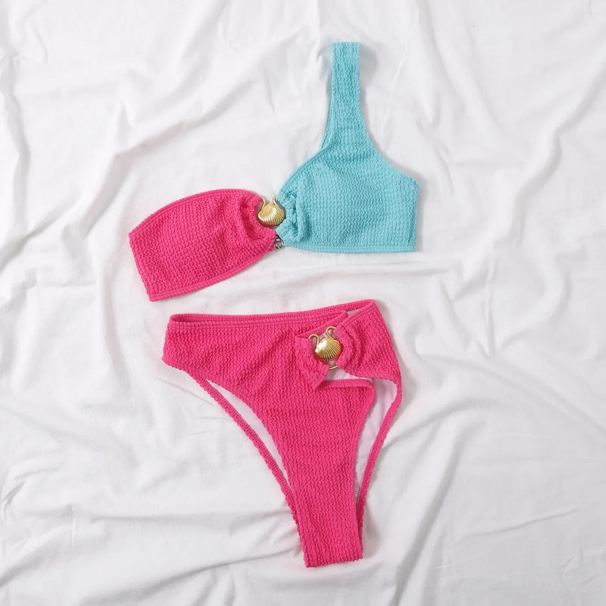 Sexy Seashell High Waisted Bikini 2026 Women Swimsuit Two Pieces Swimwear Female Bikinis Set Neon Green Bathing Suits Biquini