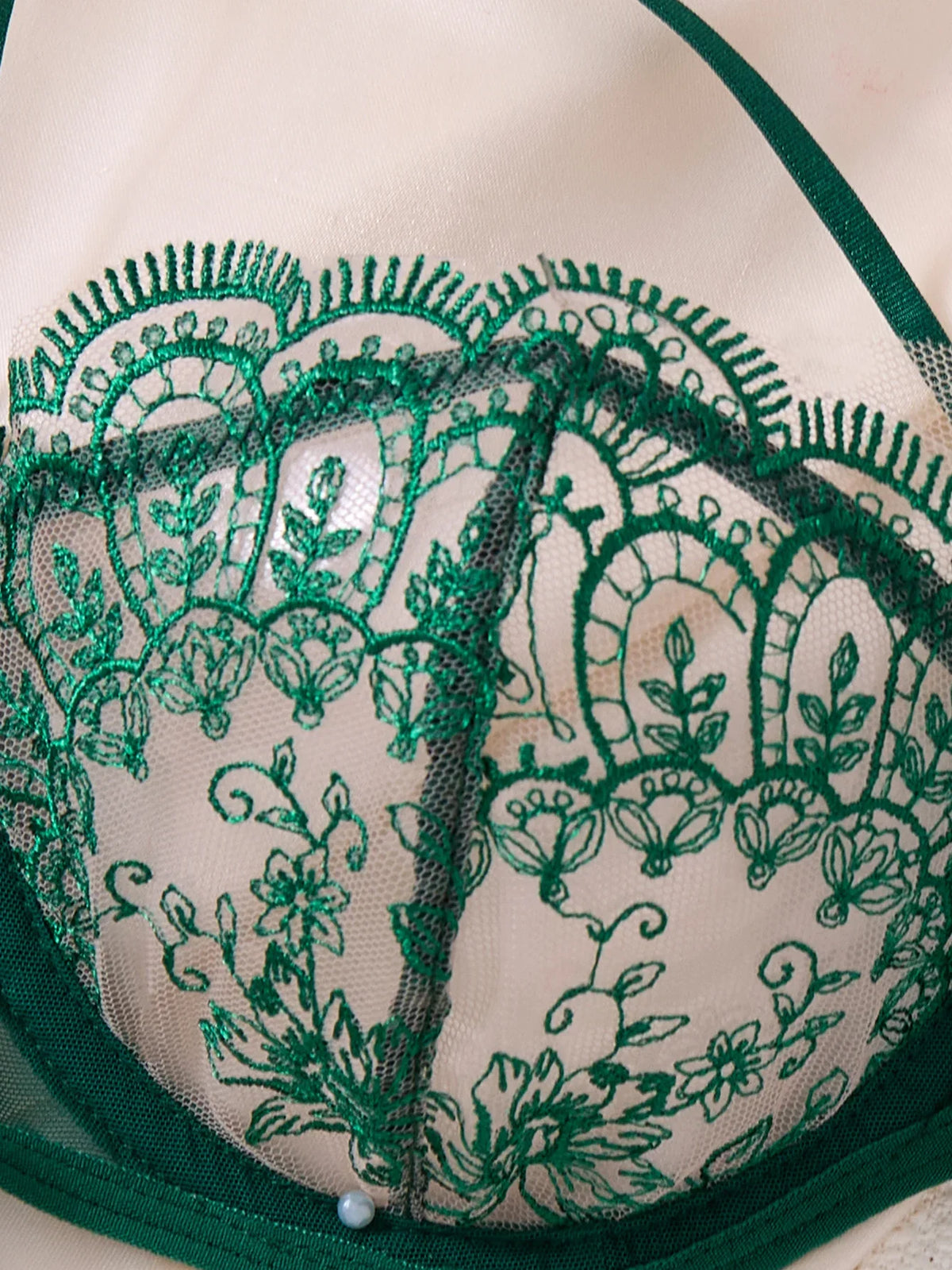 Green Floral Lace Lingerie Set Sheer Mesh Underwire Bra With Bow &amp; Thong Women Sexy Underwear ZA824057