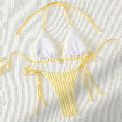 Triangle Micro Bikini for Women Yellow String Halter Thong Sexy Swimsuit Heart Bead Swimwear Bathing Suit Mini Bikinis Sets 2026