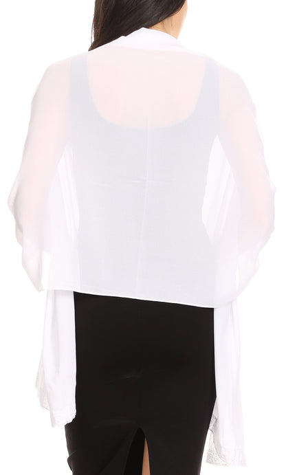 Sakkas Naomi Women Soft Sheer Embellished Chiffon Bridal Wedding Scarf Shawl Wrap