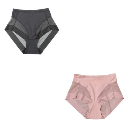 2Pcs/Set Women High Rise Briefs Panties Tummy Control Underwear Hip Shaping Sheer Mesh Panel Shapewear Sexy Lingerie S-3XL
