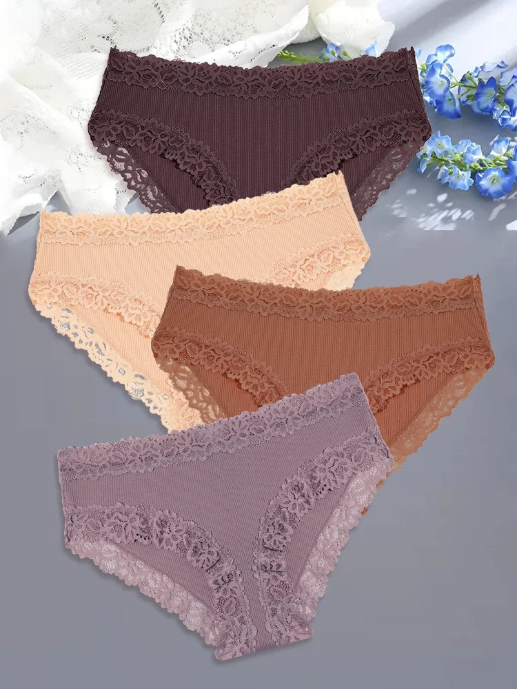 Comfortable Cotton Lace Panties for Women – 4-Piece Set, S–XL