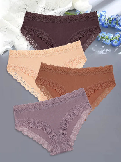 Comfortable Cotton Lace Panties for Women – 4-Piece Set, S–XL