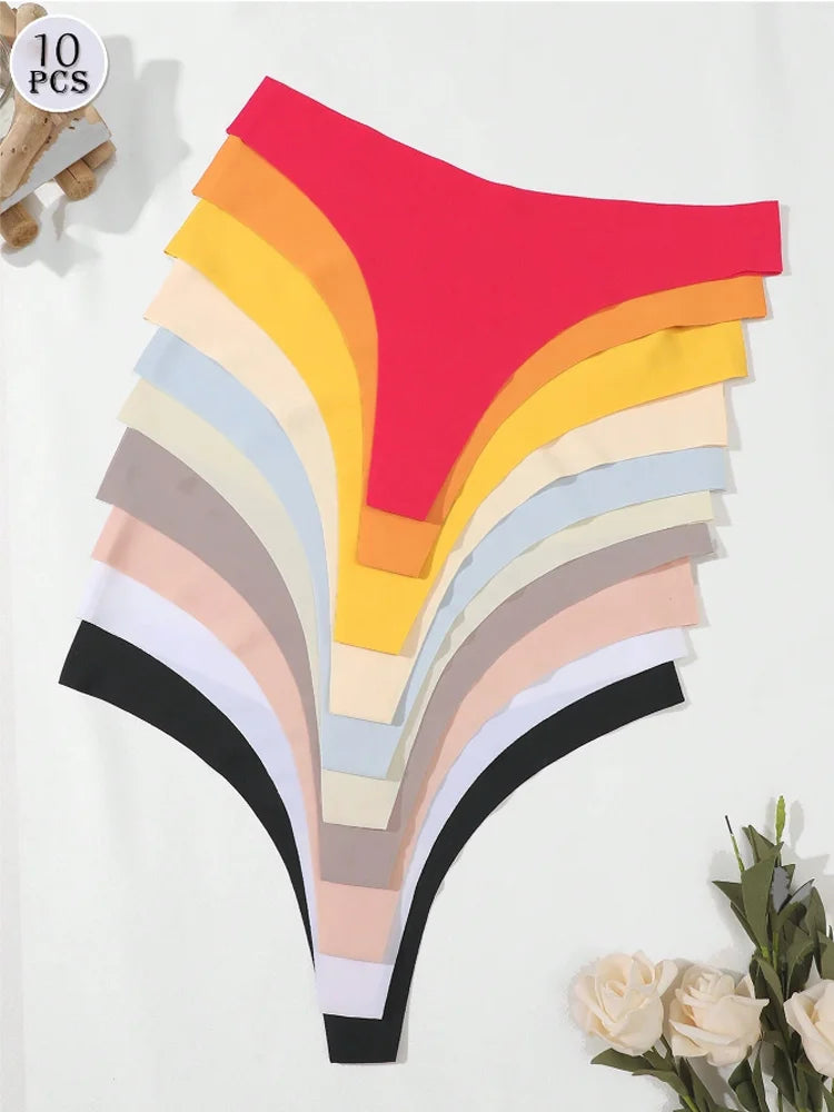 10PCS Seamless Ice Silk G-String Panties for Women