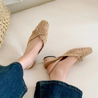 Woven Bow Back Strap Design Sandals Women&