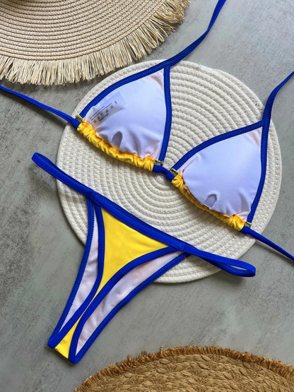 Solid color sexy embroidered Brazilian flag bikini set, women&