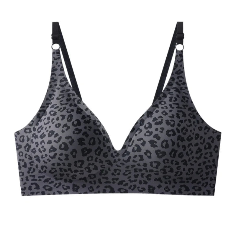 No-Show Seamless Bras For Women Non-wire V-neck Bralette Leopard Print Removable Pads Sports Underwear Sexy Lingerie S-5XL